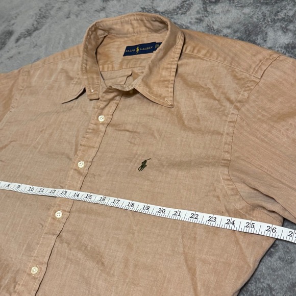 Polo Ralph Lauren Men's Long Sleeve Button Down Shirt Tan Peach Sheen Cotton XXL - Picture 5 of 7